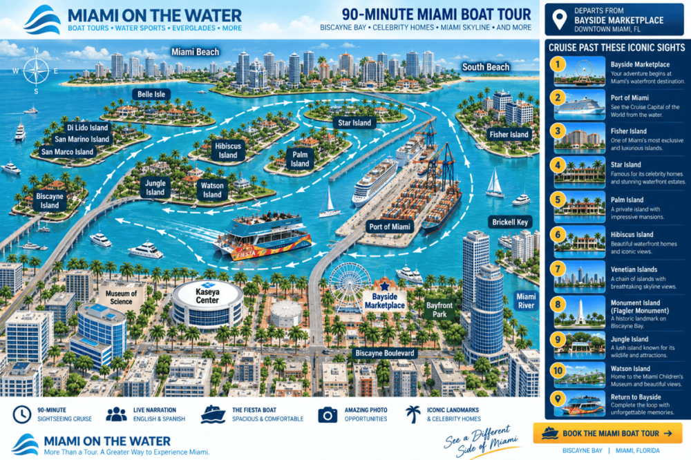 Miami on the Water's Miami Boat Tour Route Map 